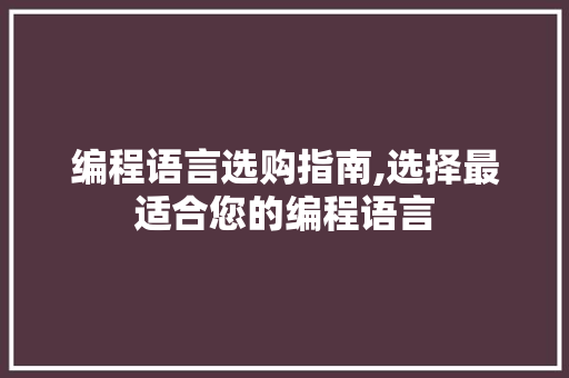 编程语言选购指南,选择最适合您的编程语言