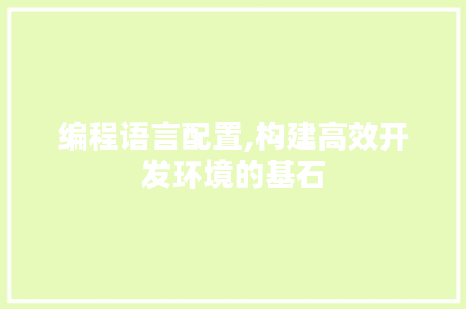 编程语言配置,构建高效开发环境的基石
