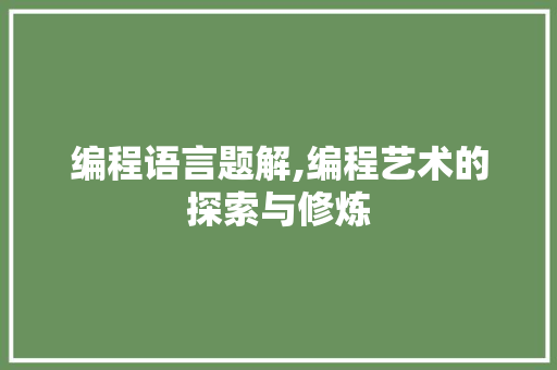 编程语言题解,编程艺术的探索与修炼