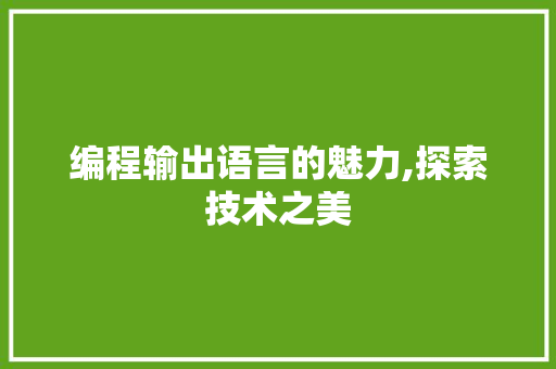编程输出语言的魅力,探索技术之美