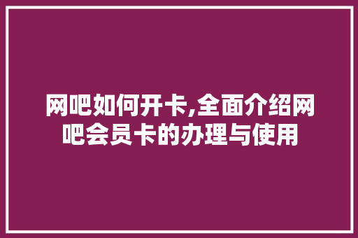 网吧如何开卡,全面介绍网吧会员卡的办理与使用