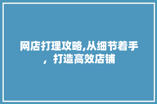 网店打理攻略,从细节着手，打造高效店铺