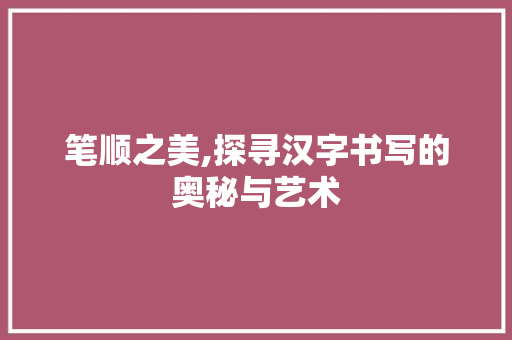 笔顺之美,探寻汉字书写的奥秘与艺术
