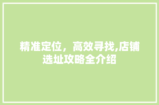 精准定位，高效寻找,店铺选址攻略全介绍