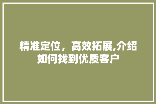 精准定位，高效拓展,介绍如何找到优质客户