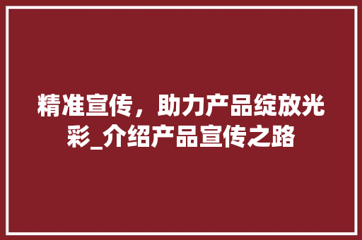 精准宣传，助力产品绽放光彩_介绍产品宣传之路
