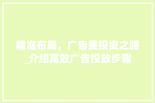 精准布局，广告费投资之路_介绍高效广告投放步骤