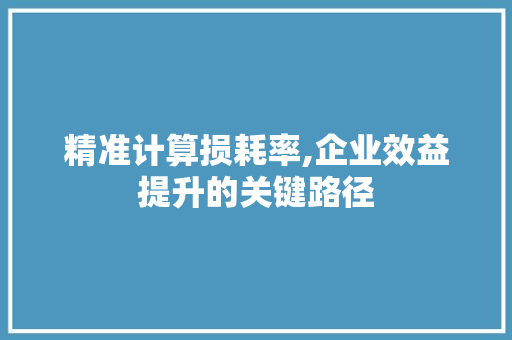 精准计算损耗率,企业效益提升的关键路径