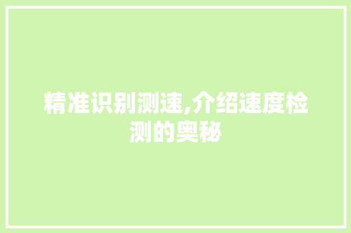 精准识别测速,介绍速度检测的奥秘