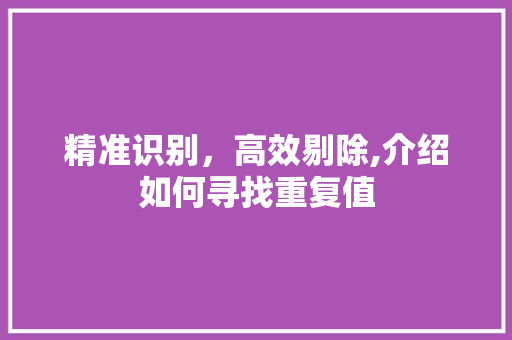 精准识别，高效剔除,介绍如何寻找重复值