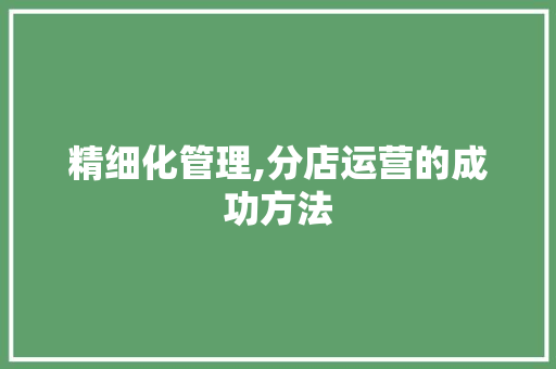精细化管理,分店运营的成功方法