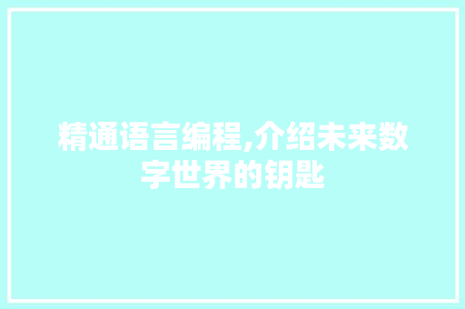 精通语言编程,介绍未来数字世界的钥匙