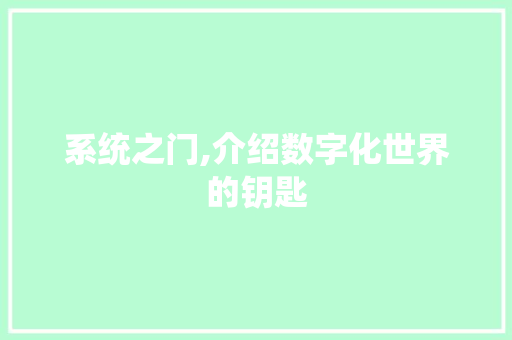 系统之门,介绍数字化世界的钥匙 SEO教程