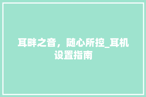 耳畔之音，随心所控_耳机设置指南