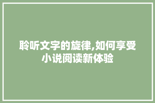 聆听文字的旋律,如何享受小说阅读新体验