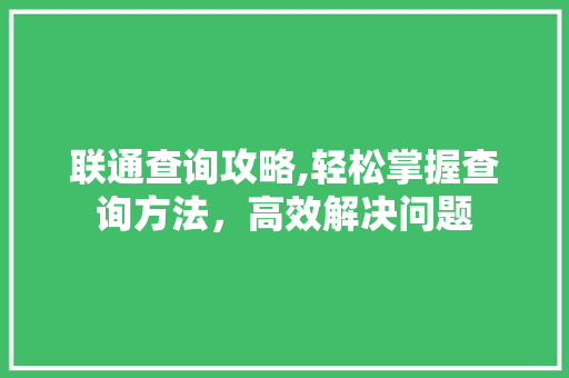 联通查询攻略,轻松掌握查询方法，高效解决问题