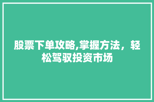 股票下单攻略,掌握方法，轻松驾驭投资市场
