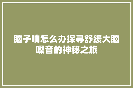 脑子响怎么办探寻舒缓大脑噪音的神秘之旅