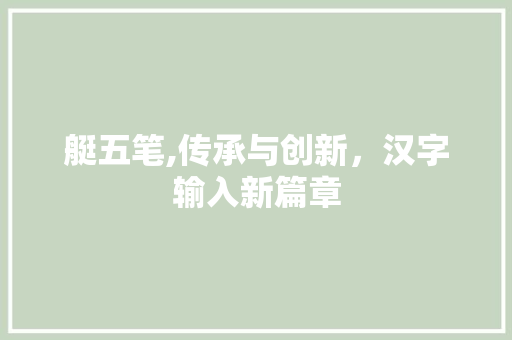 艇五笔,传承与创新，汉字输入新篇章