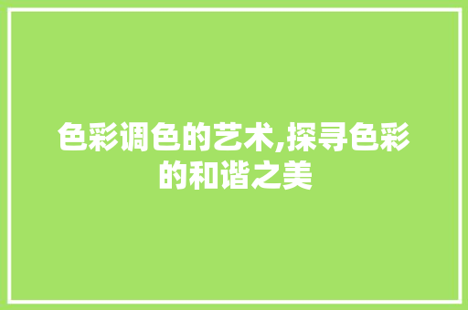 色彩调色的艺术,探寻色彩的和谐之美