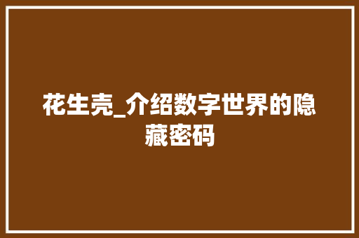 花生壳_介绍数字世界的隐藏密码