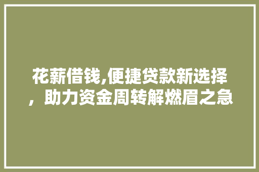 花薪借钱,便捷贷款新选择，助力资金周转解燃眉之急