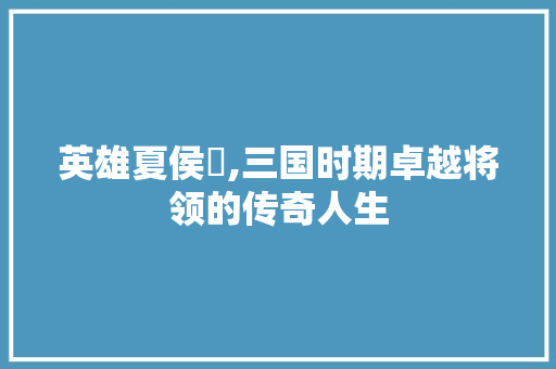 英雄夏侯惇,三国时期卓越将领的传奇人生