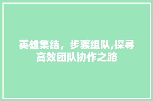 英雄集结，步骤组队,探寻高效团队协作之路