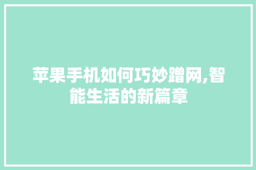 苹果手机如何巧妙蹭网,智能生活的新篇章