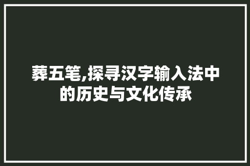 葬五笔,探寻汉字输入法中的历史与文化传承