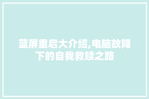 蓝屏重启大介绍,电脑故障下的自我救赎之路