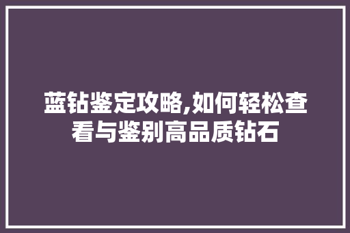 蓝钻鉴定攻略,如何轻松查看与鉴别高品质钻石