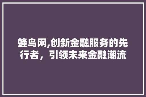 蜂鸟网,创新金融服务的先行者，引领未来金融潮流
