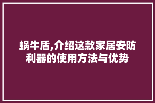 蜗牛盾,介绍这款家居安防利器的使用方法与优势