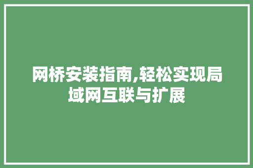 网桥安装指南,轻松实现局域网互联与扩展