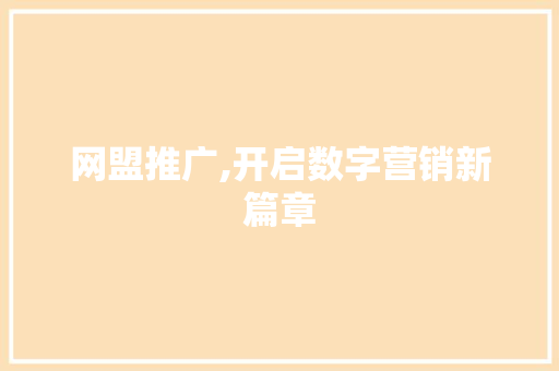 网盟推广,开启数字营销新篇章