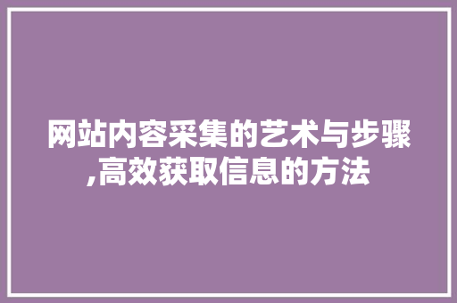 网站内容采集的艺术与步骤,高效获取信息的方法