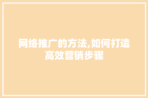 网络推广的方法,如何打造高效营销步骤