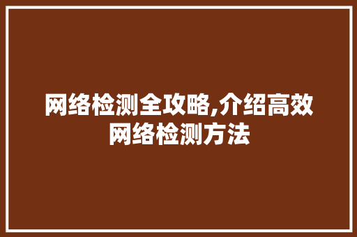 网络检测全攻略,介绍高效网络检测方法 网络检测全攻略,介绍高效网络检测方法
