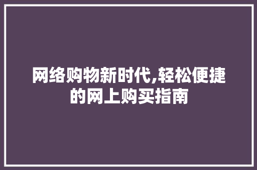 网络购物新时代,轻松便捷的网上购买指南