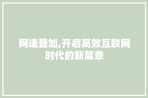 网速叠加,开启高效互联网时代的新篇章