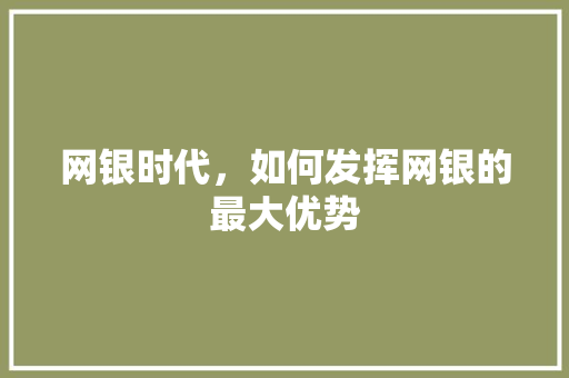 网银时代，如何发挥网银的最大优势