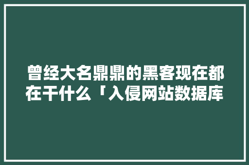 曾经大名鼎鼎的黑客现在都在干什么「入侵网站数据库」 曾经大名鼎鼎的黑客现在都在干什么「入侵网站数据库」 Web前端