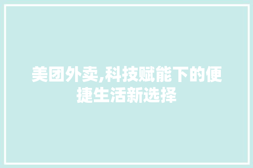 美团外卖,科技赋能下的便捷生活新选择