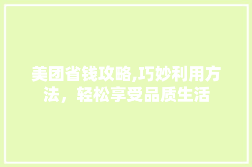 美团省钱攻略,巧妙利用方法，轻松享受品质生活