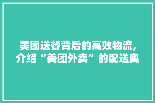 美团送餐背后的高效物流,介绍“美团外卖”的配送奥秘