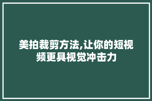 美拍裁剪方法,让你的短视频更具视觉冲击力