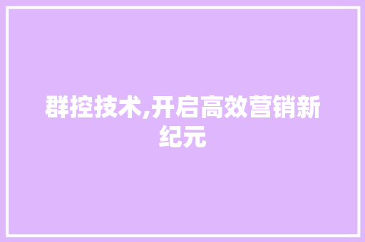 群控技术,开启高效营销新纪元 Web前端