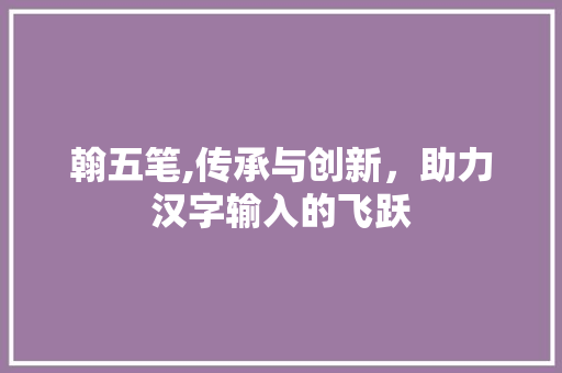 翰五笔,传承与创新，助力汉字输入的飞跃
