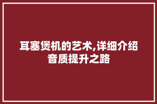 耳塞煲机的艺术,详细介绍音质提升之路